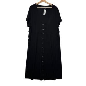 Torrid Ribbed Knit Button Front Detail Midi Dress Size 3X Black Pockets Stretch